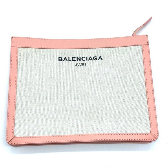 BALENCIAGA Classic Cluch Bag Natural x pink Canvas x Leather - Picture 1 of 11